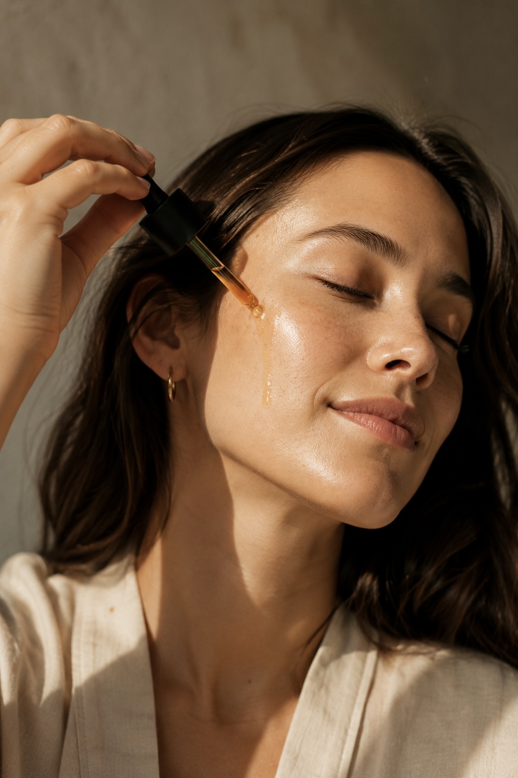 A single drop of amber facial oil